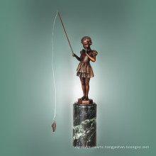 Kids Figure Statue Fishing Girl Children Bronze Sculpture TPE-692